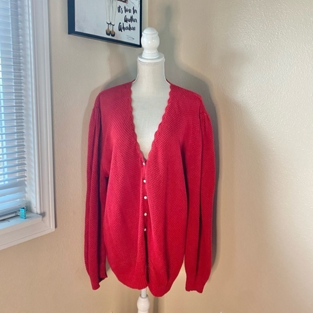 Diana Marco vintage red rust knit scalloped cardigan, Sz. 22